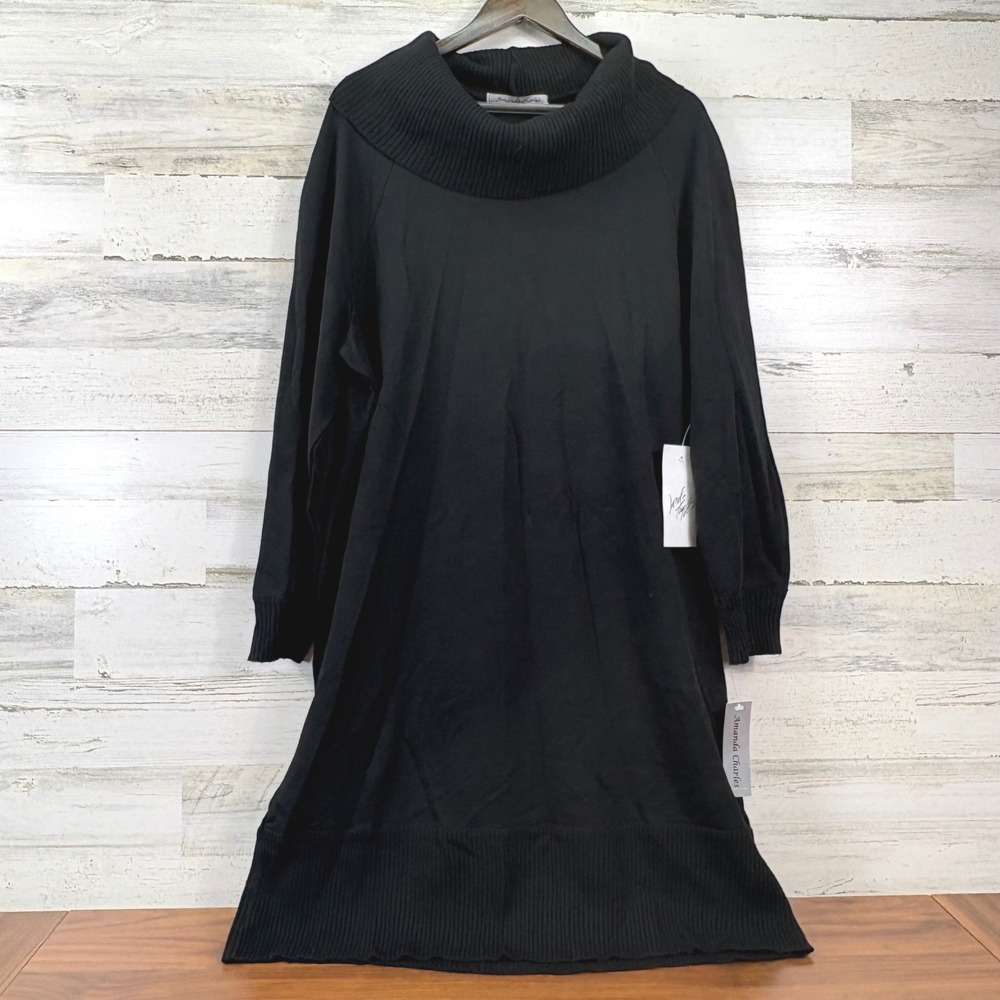 Amanda Charles Sweater Dress Womens 2X Black NEW Cowl Neck Ribbed Whimsigoth